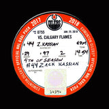 ZACK KASSIAN Autographed Goal Puck With CONNOR MCDAVID Assist From January 25, 2018 vs Flames