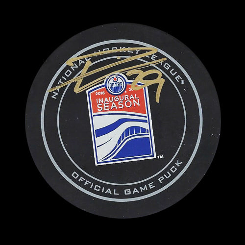 Leon Draisaitl Edmonton Oilers Inaugural Season Autographed Game Puck