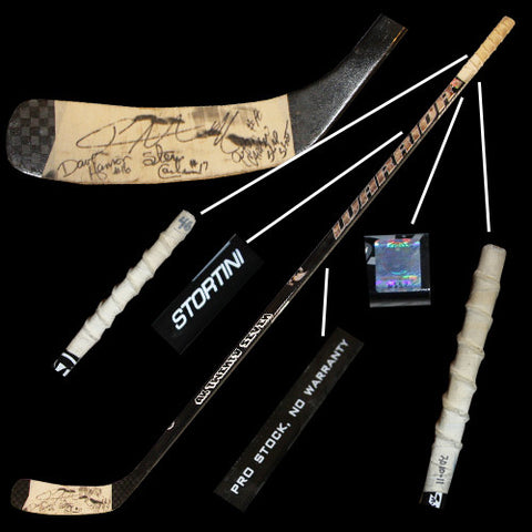 Zach Stortini & 3 Hanson Brothers Quad Autographed Warrior AK Twenty Seven Game Used Stick